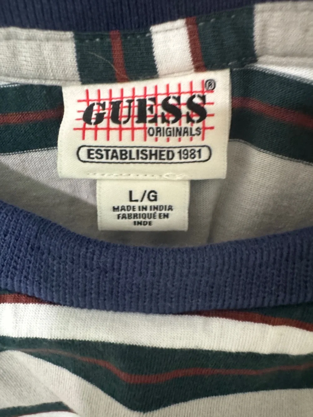 Guess Striped Crewneck Tee in Navy, Gray & Green - Picture 6 of 6